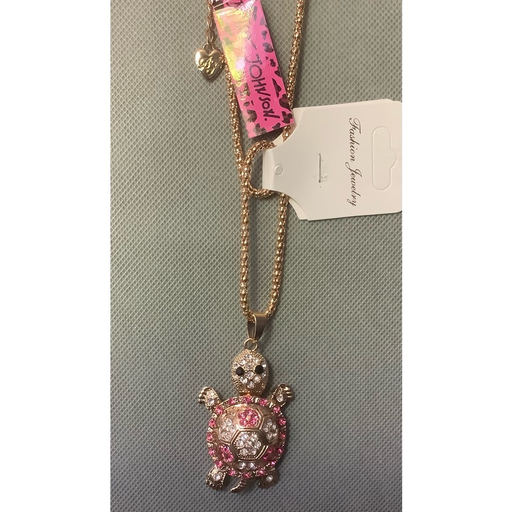 Pink Rhinestone Turtle Necklace